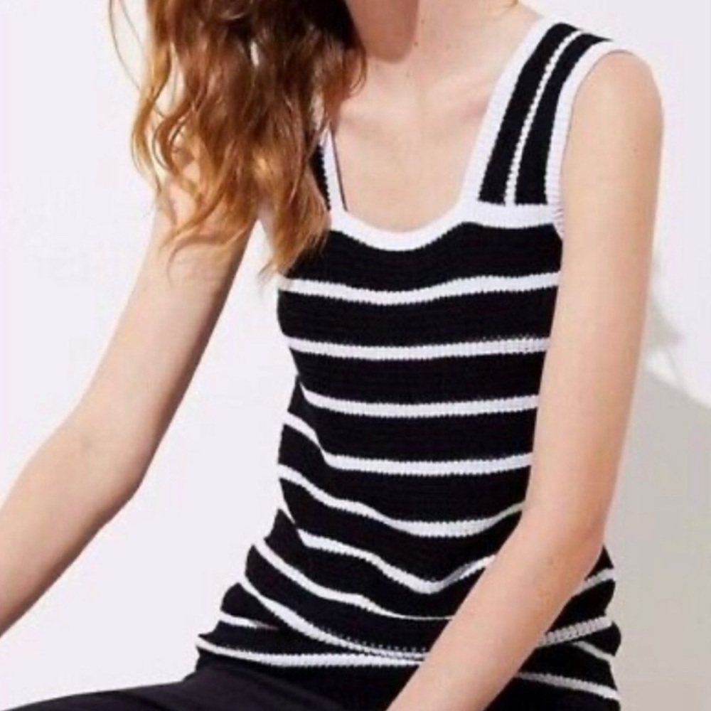 LOFT Womens Black and White Knit Tank Top Sz Small